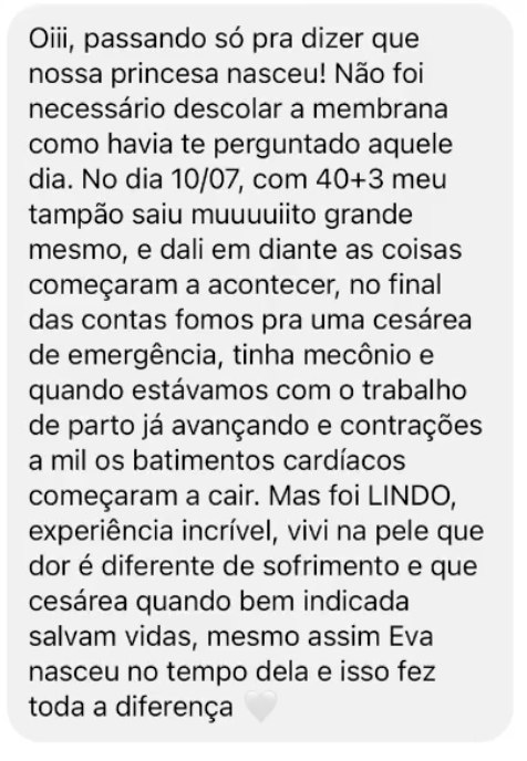 Depoimento real de aluna do Plano Pélvico - cesarea bem indicada